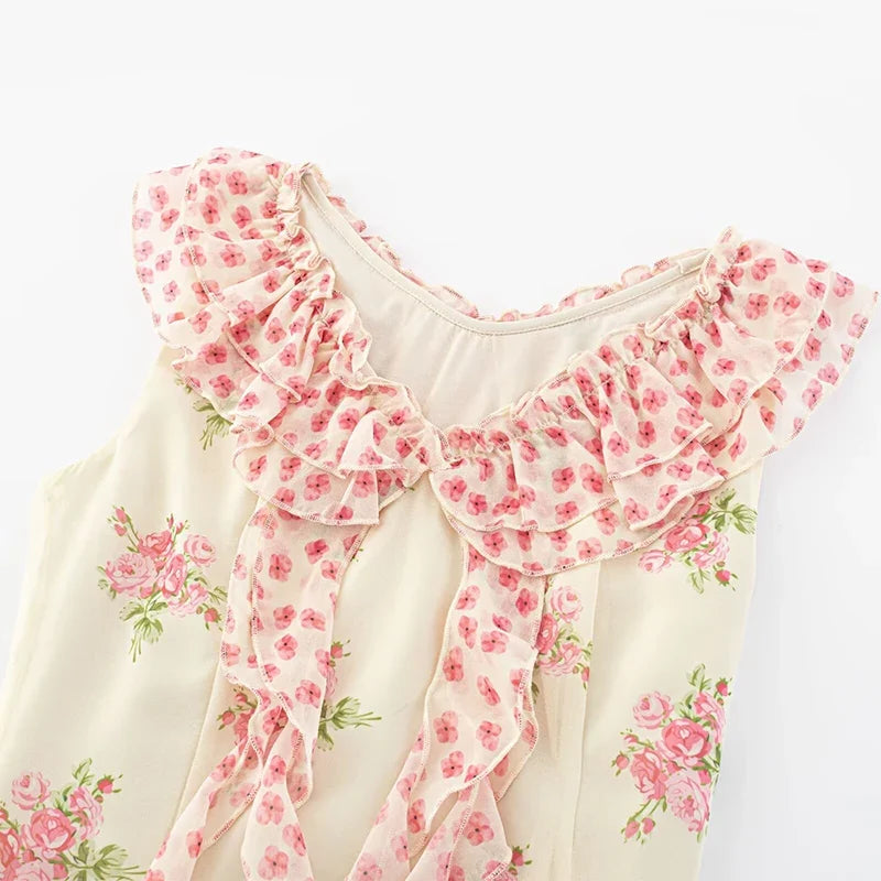 Floral Ruffle V Neck Maxi Dresses