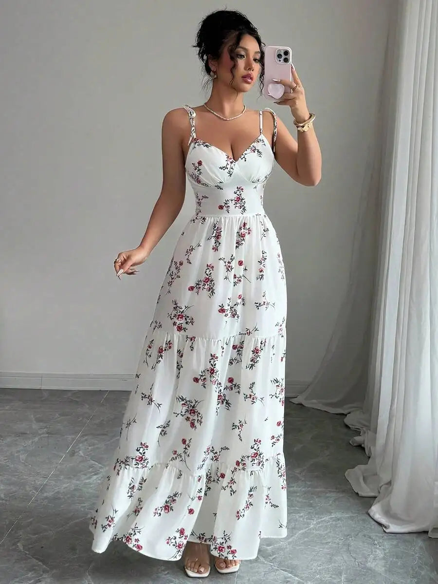 Ditsy Floral Ruffle Hem Sleeveless Dresses