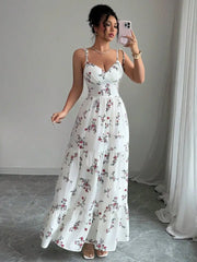 Ditsy Floral Ruffle Hem Sleeveless Dresses