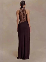 Elegant Halter Neck Sleeveless Lace Spliced Slim Fit Dresses