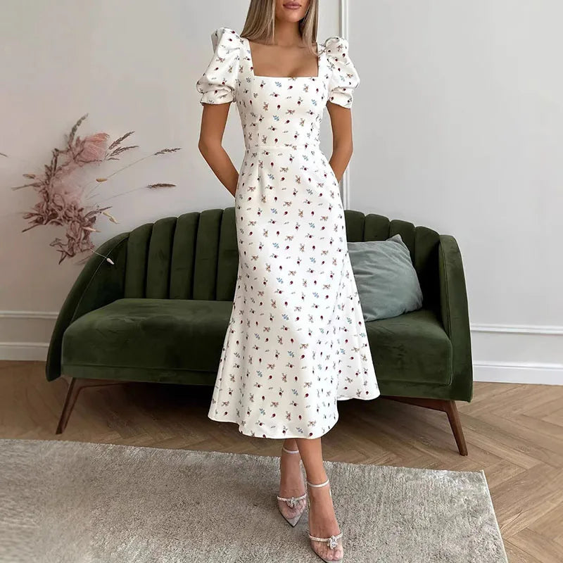 Sweet Holiday Dresses Summer Floral Print Short Sleeved A Line Dresses
