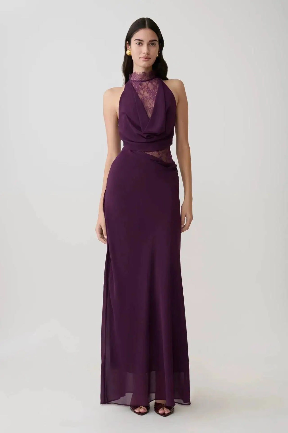 Elegant Halter Neck Sleeveless Lace Spliced Slim Fit Dresses