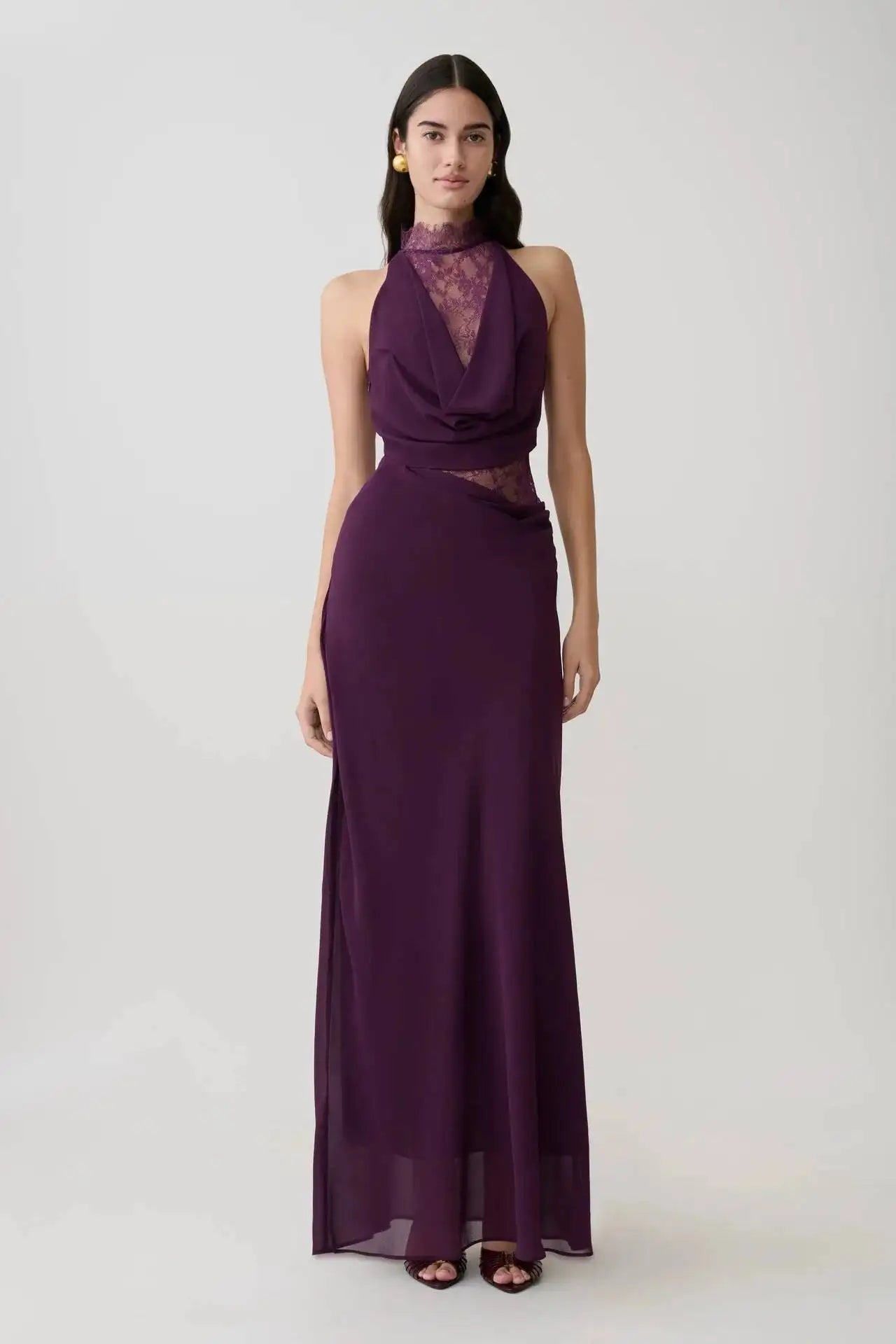 Elegant Halter Neck Sleeveless Lace Spliced Slim Fit Dresses