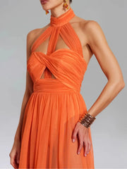 Elegant Halter Neck Backless Sexy Vacation Sleeveless Long Dresses