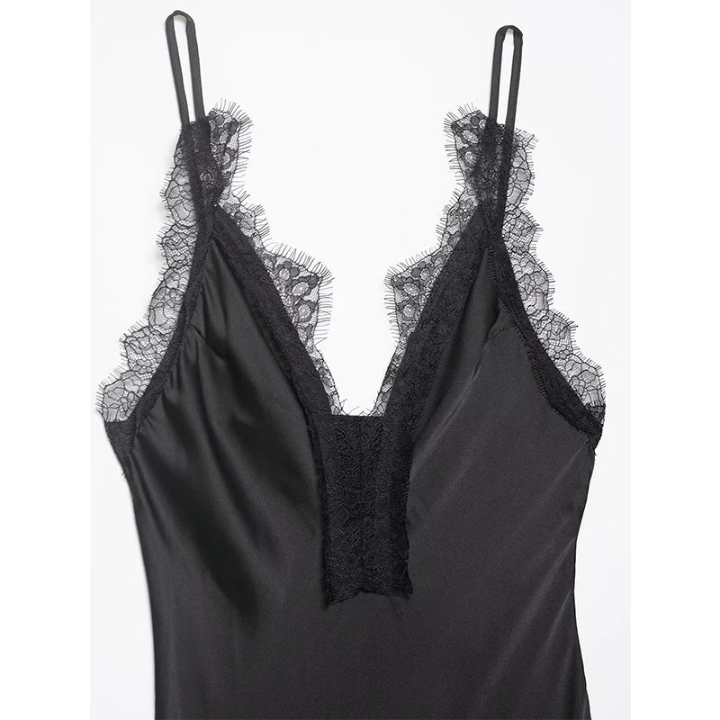 French Retro Lace Trim Sling Dresses