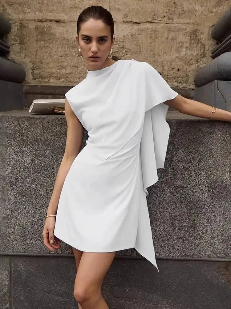 Fashionable Round Neck Sleeveless Waist Cinched Irregular Mini Dresses