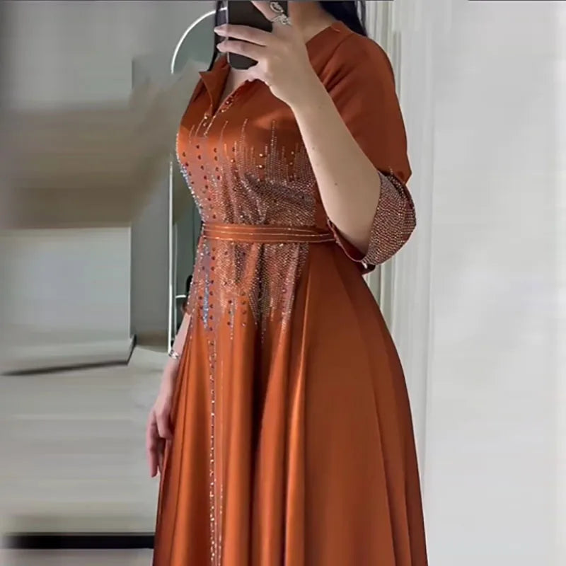 Rhinestone Solid Color Autumn Dresses