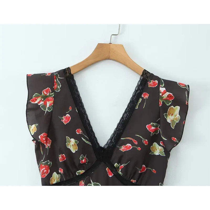 Romantic Lace Trim Floral Print Pencil Sexy Dresses