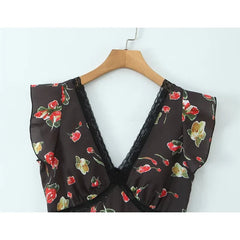 Romantic Lace Trim Floral Print Pencil Sexy Dresses