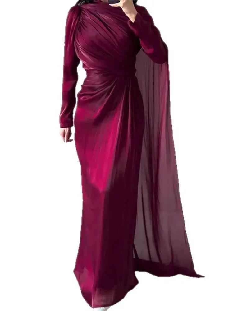 Autumn Elegant Temperament Round Neck Long Sleeved Dresses