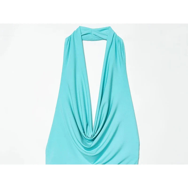 Sexy Backless Draped Halter Maxi Dresses
