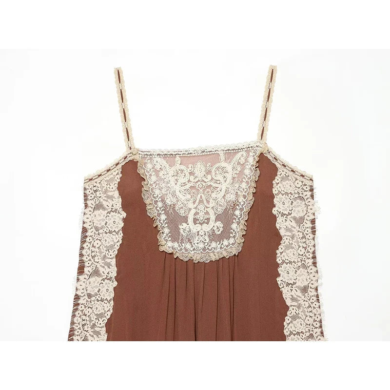 Lace Trim Spaghetti Strap Midi Dresses