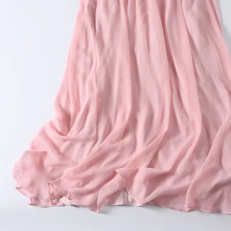 Summer Pink Crinkled Maxi Dresses