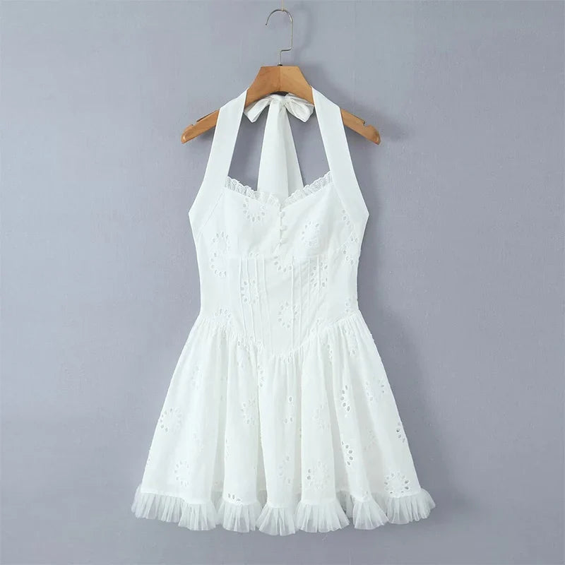 Sexy Backless Halter White Mini Dresses