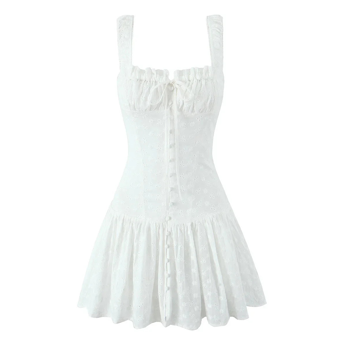 Sweet Floral Embroidery White Tank Dresses