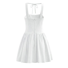 French Retro Square Neck Pleated Hem A-line Mini Dresses