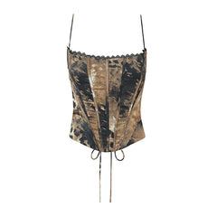 Spice Girls Sexy Leopard Satin Corset Camis Lace Up Bandage Back Fit Slim Y2K Summer Tops For Beach Party Club Streetwear