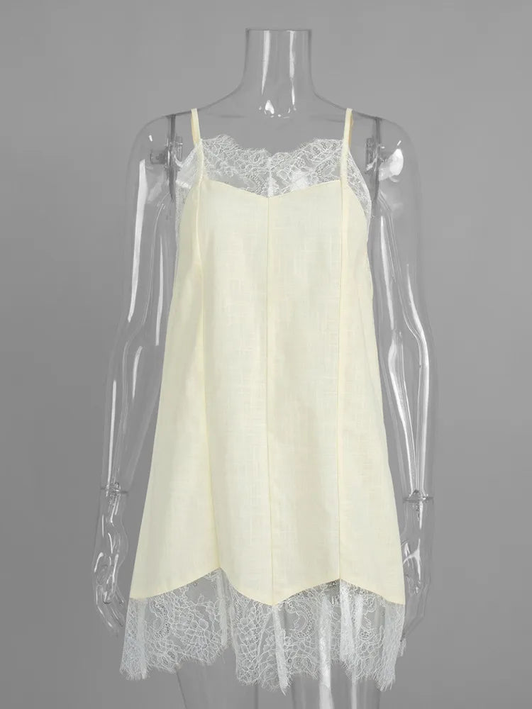Casual V-Neck Sleeveless Lace Patchwork Dresses