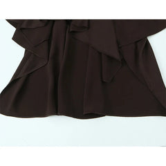 Brown Asymmetric Ruffled Sling Sexy Dresses Casual Cocktail Party Vestidos