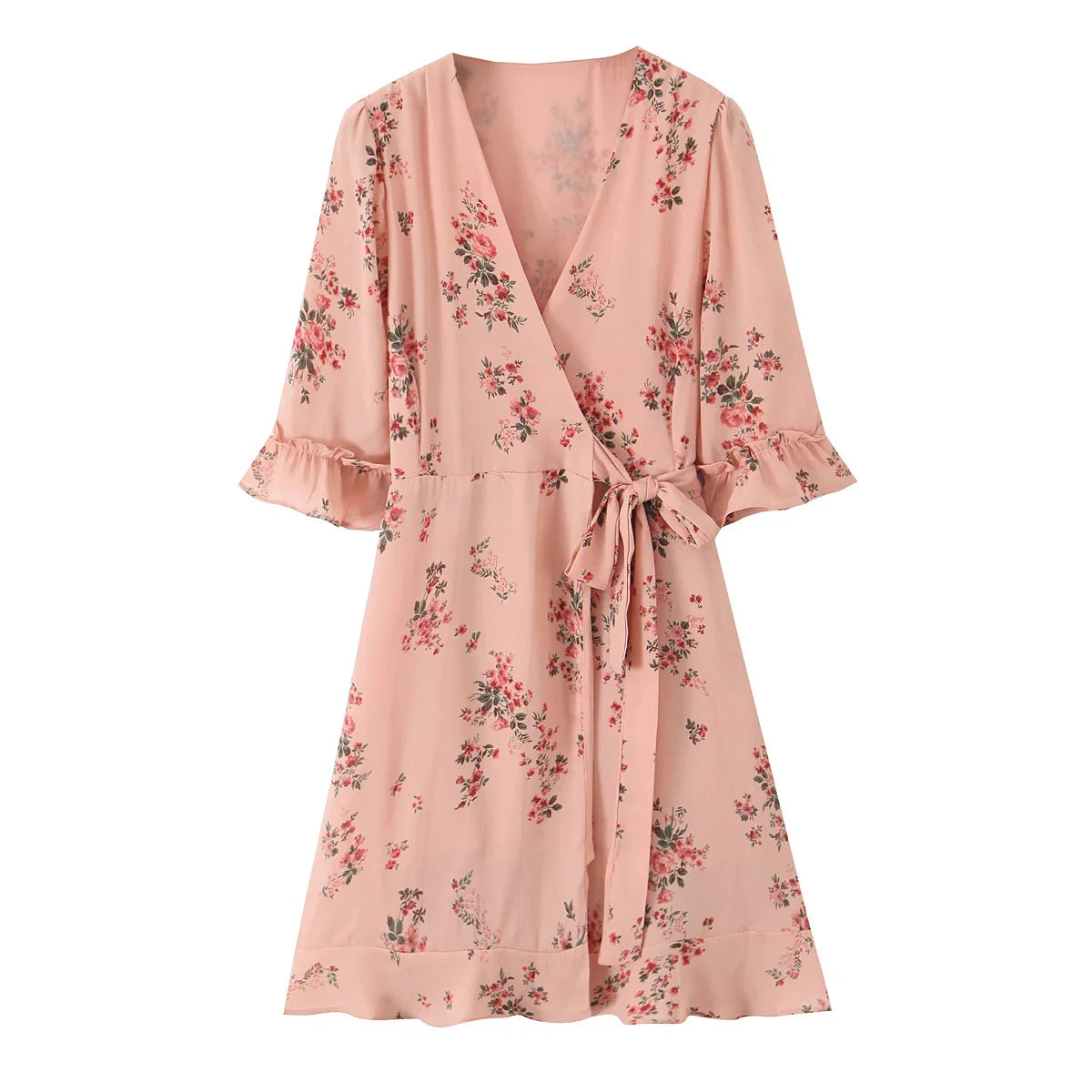 French Style Floral Print Wrap Summer Dresses
