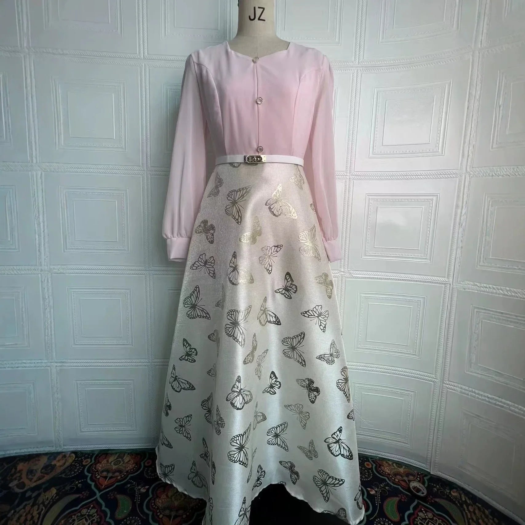 Autumn Style Printed Long Sleeve Waist Splicing Dresses