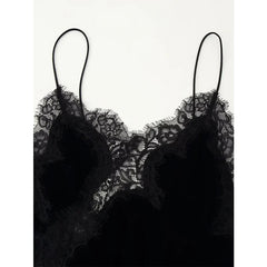 Thin Straps V Neck Lace Trim Velvet Mini Dresses Asymmetrical Sexy Vestidos