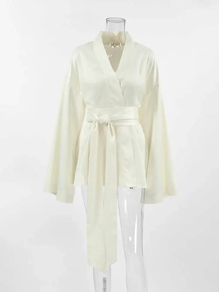 Elegant V-neck Long Sleeved Loose Straps Dresses