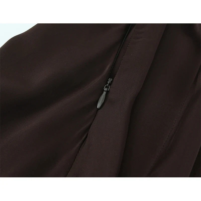 Brown Asymmetric Ruffled Sling Sexy Dresses Casual Cocktail Party Vestidos