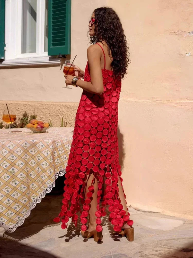 Summer Hollow-out Polka Dot Midi Dresses