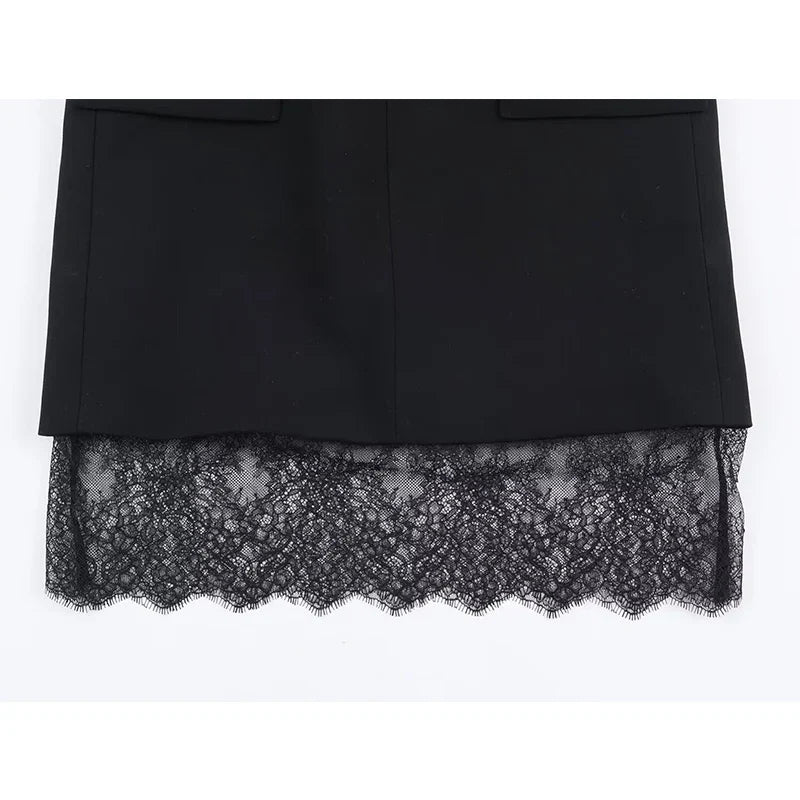 Lace Trim Black Blazer Dresses