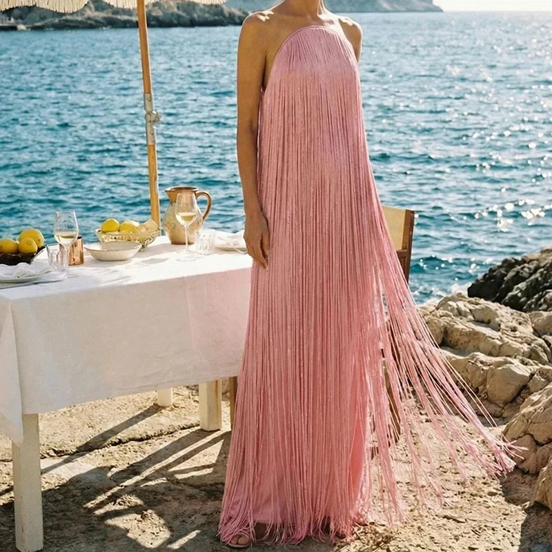 French Style Strapless Tassel Evening Dresses