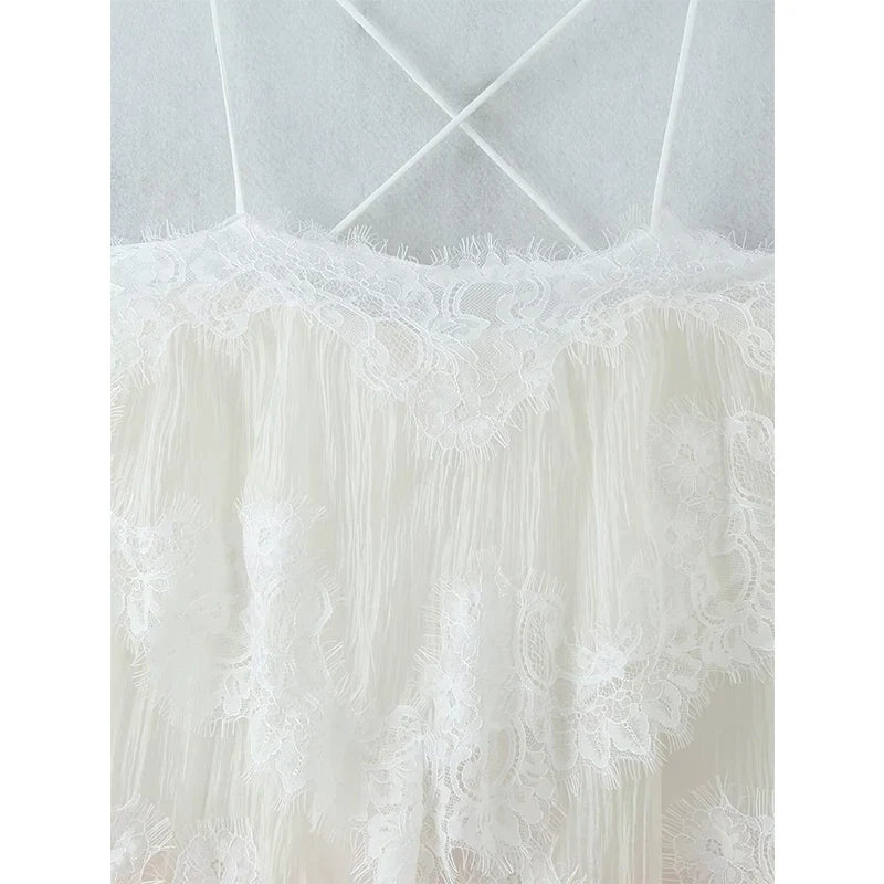 Romantic Tiered Lace Trim Maxi Dresses