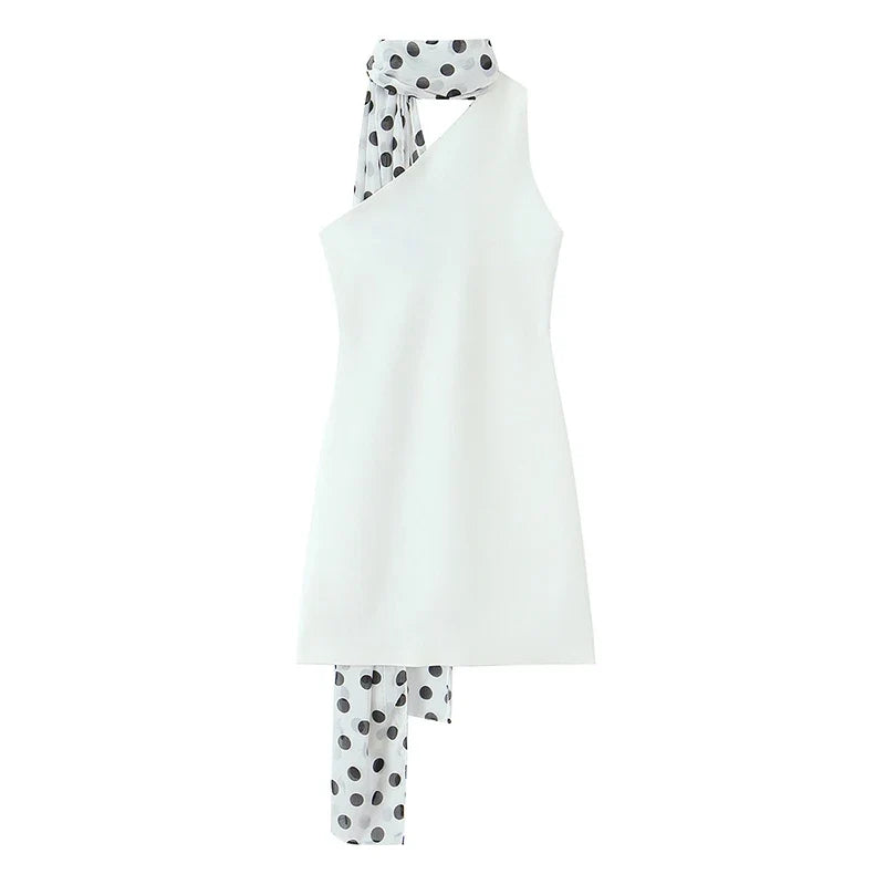 Chic White One Shoulder Sleeveless Mini Dresses