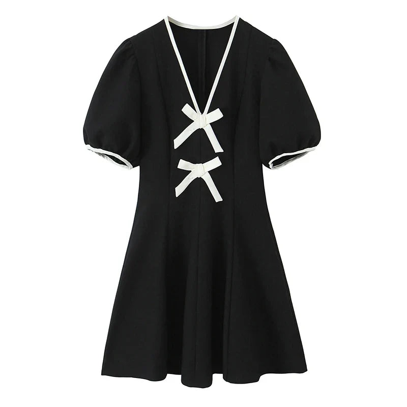 High Quality Contrast Bow Mini Dresses
