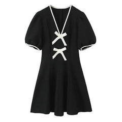 High Quality Contrast Bow Mini Dresses