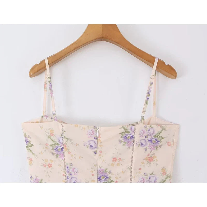 Romantic Floral Print Corset Cami Maxi Dresses