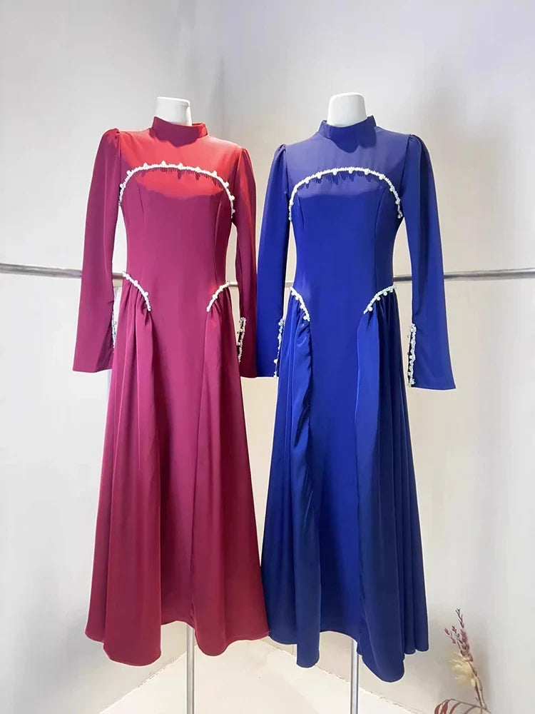 Autumn Design Patchwork Long Sleeve With Tassels And Ruffles Dresses Ladies Elegant Evening Gown 19DA1484