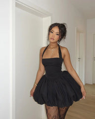 Sexy Backless Pleated Hem Halter Ball Gown Dresses