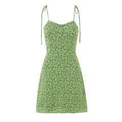 Sexy Spaghetti Straps Green Floral Print Dresses