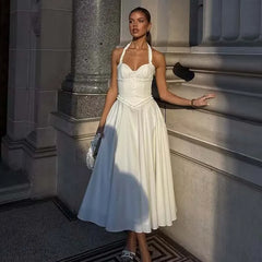 Sexy Backless Halter White Dresses