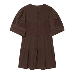Brown Embroidered Mini Dresses