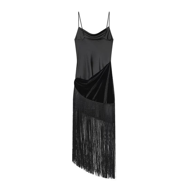 Tassel Patchwork Satin Sling Sexy Dresses
