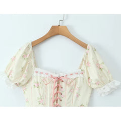 Front Lace Up Floral Print Summer Boho Dresses