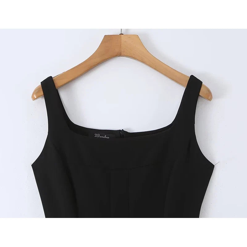 Black Square Neck Midi Dresses