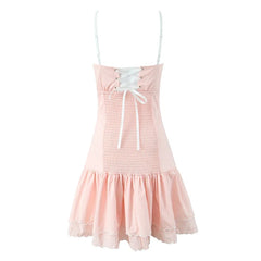 Sexy Floral Embroidery Spaghetti Straps Dresses Summer Female A-line Holiday Party Robe Lace Up Vestidos Black Pink
