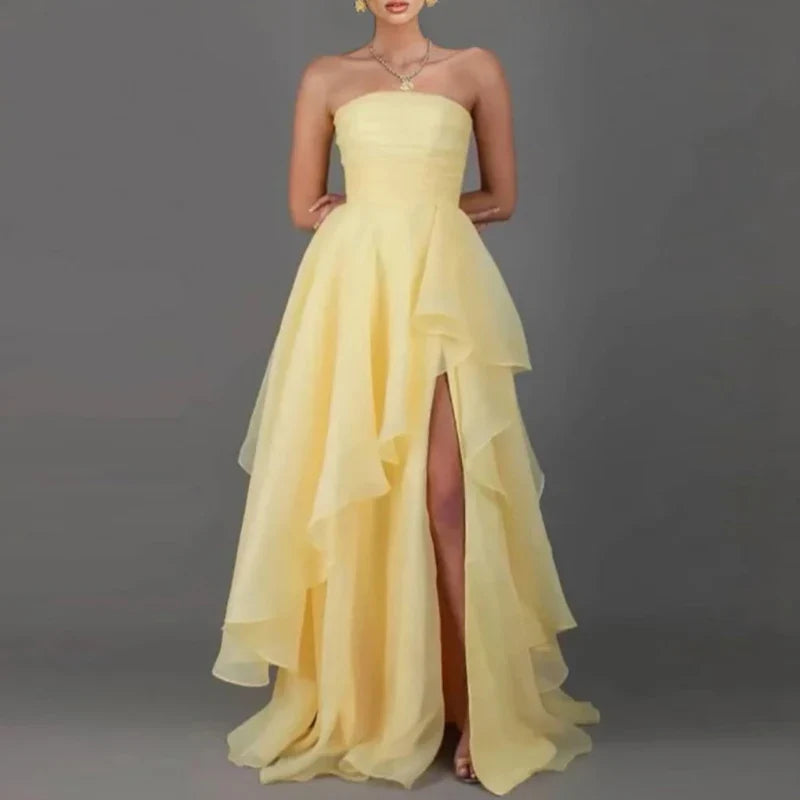 Elegant Strapless High Split Guest Dresses