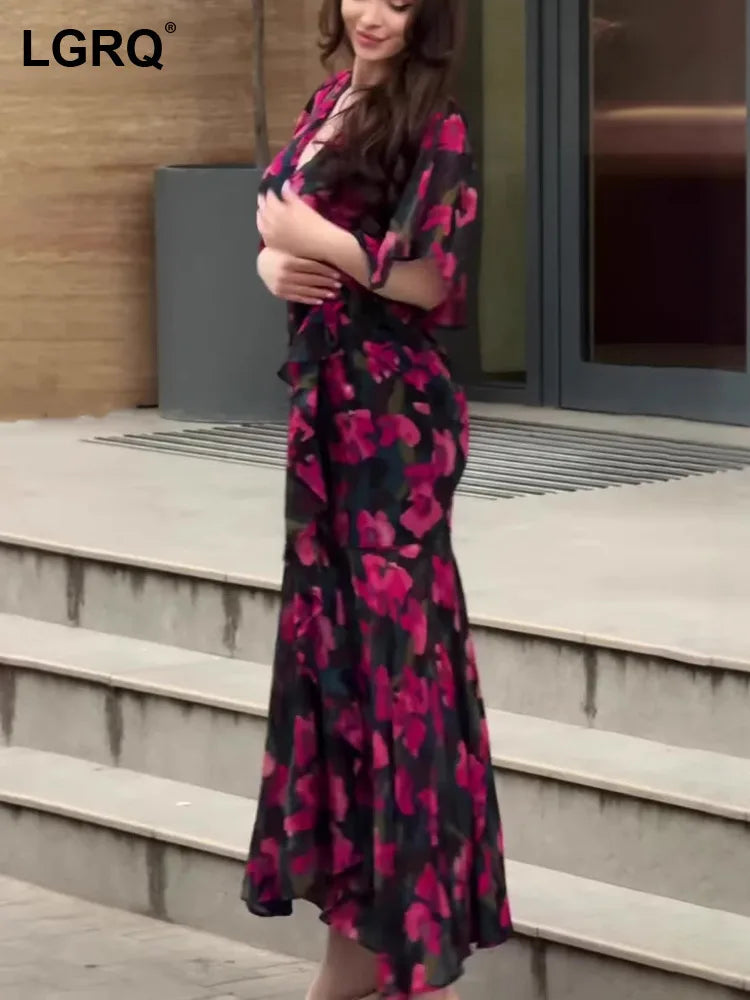 Summer Printed Flare Sleeves Slim Pullover Dresses