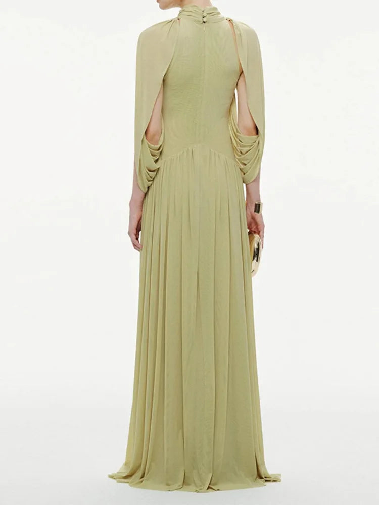 Summer Pleated Elegant Round Neck Chiffon Fashionable Long Dress