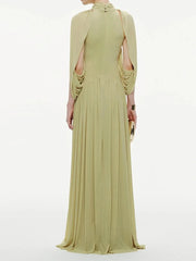 Summer Pleated Elegant Round Neck Chiffon Fashionable Long Dress