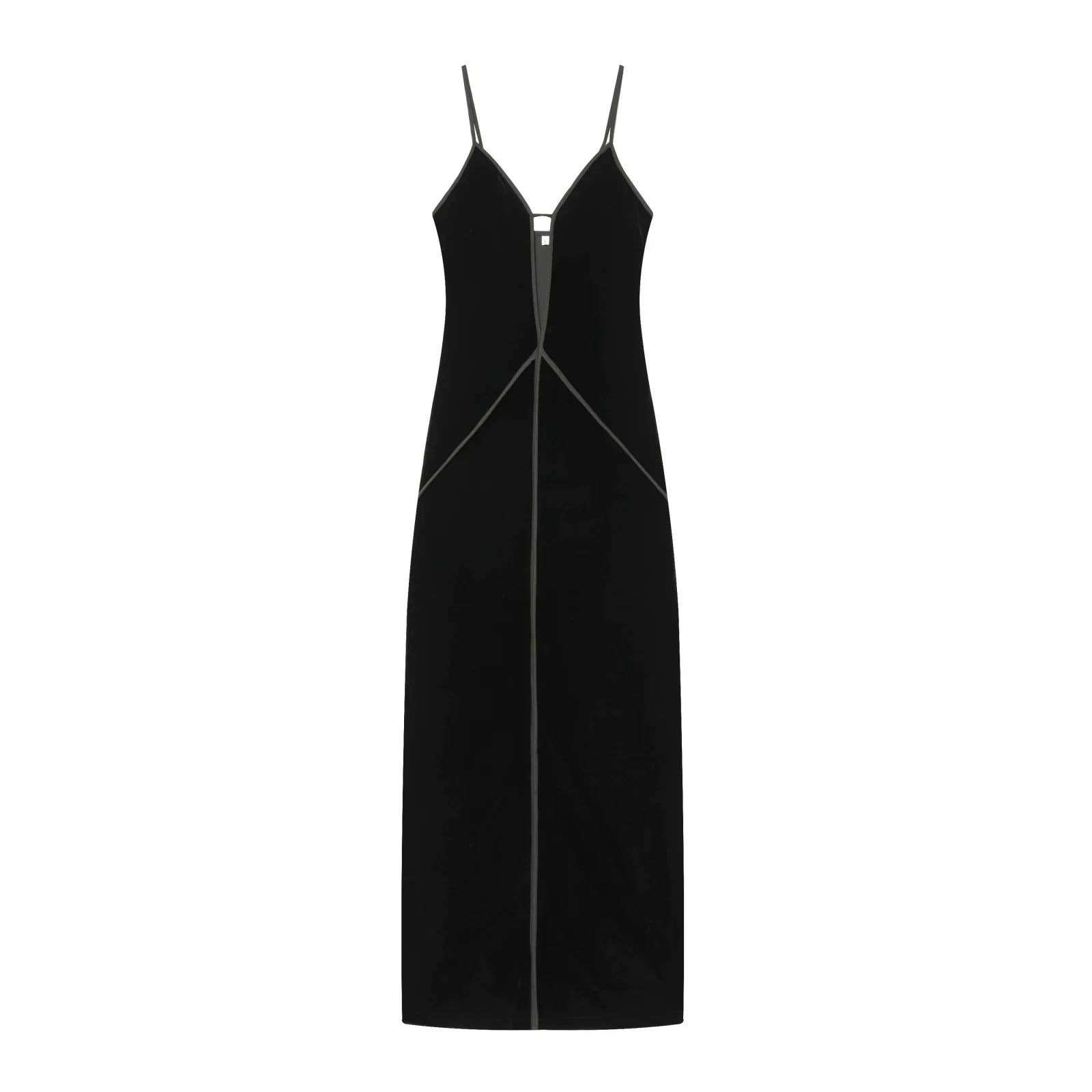 Spaghetti Straps V Neck Midi Black Velvet Dresses Female Sexy Vestidos